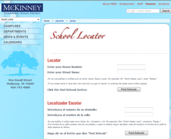 McKinney Independent School District School Zone Locator